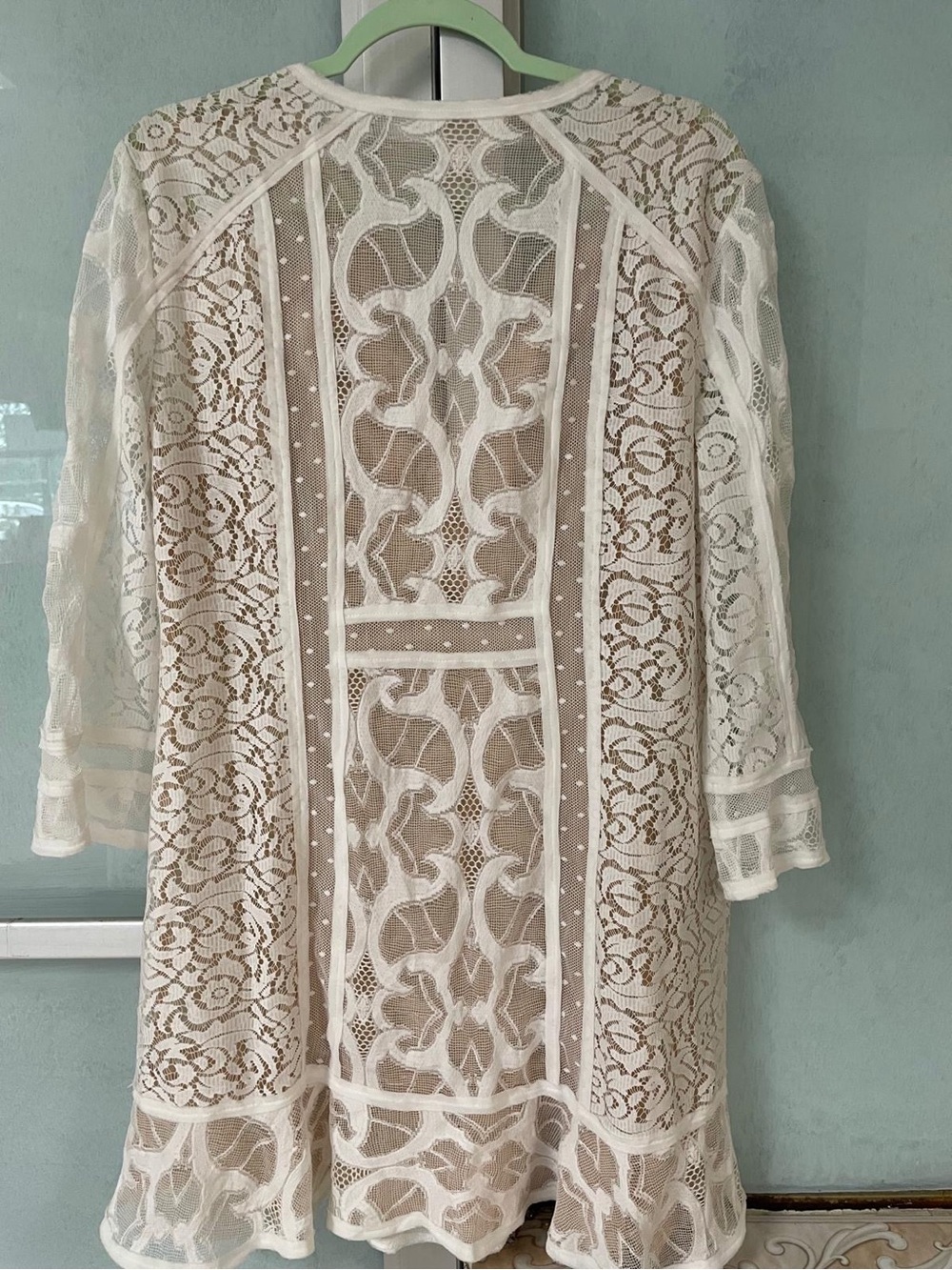 BCBGMaxAzria White Lace V-Neck Sheer Cover-Up Dress - Picture 7 of 8
